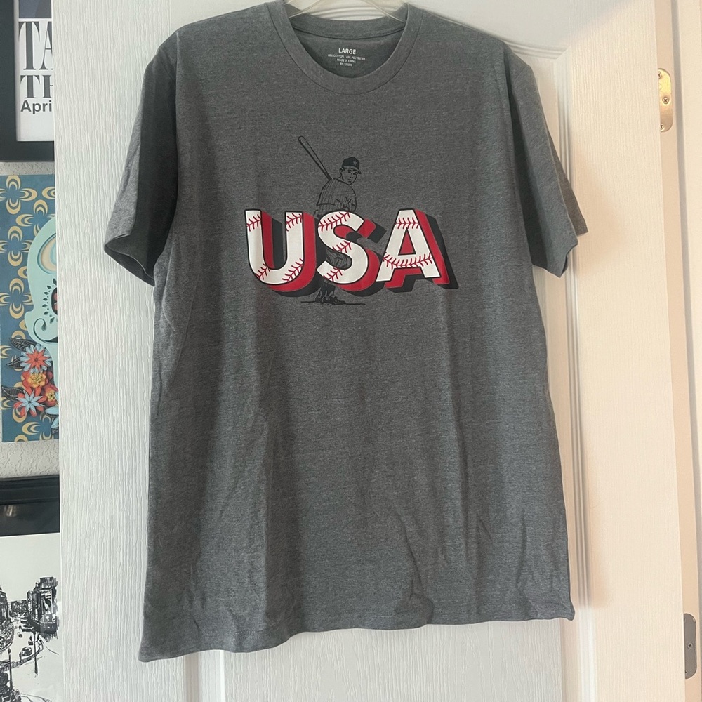 Mens Grey Vintage Baseball Graphic Tee Large